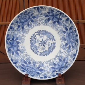 Square blue and white porcelain plate signature antique Japanese hand formed vines hand painted dark blue flowers 45 degree corners