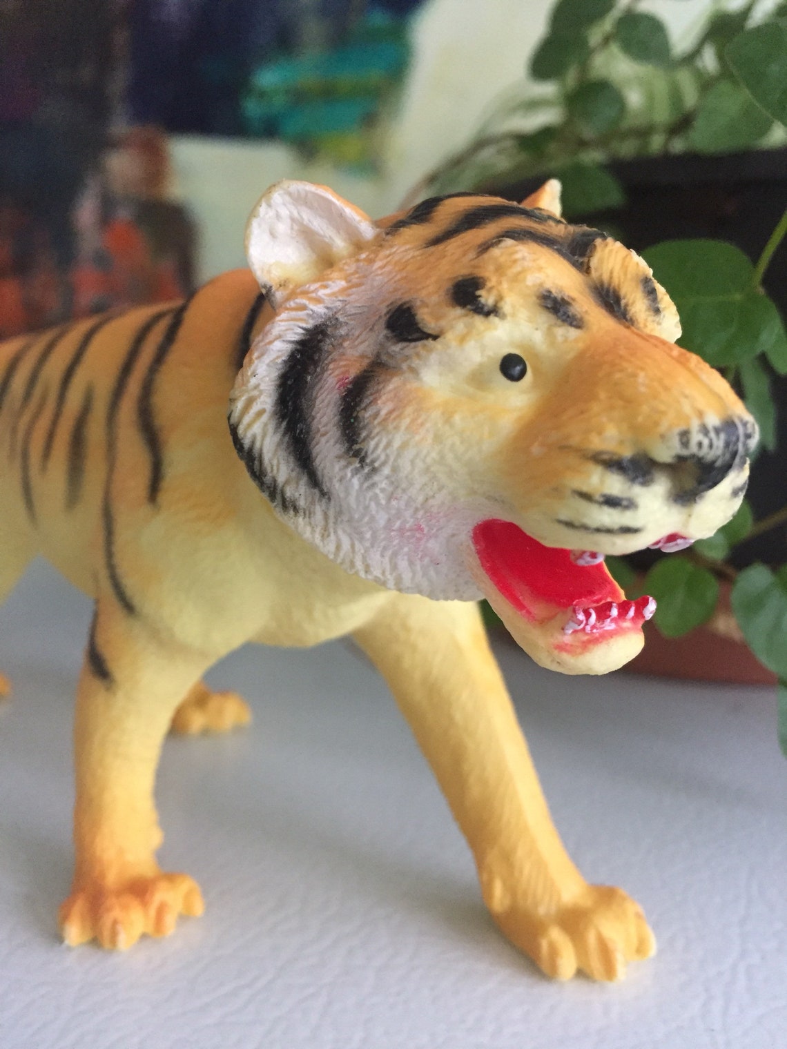 Plastic Tiger toy 11 inches long totem animal 1980s Etsy