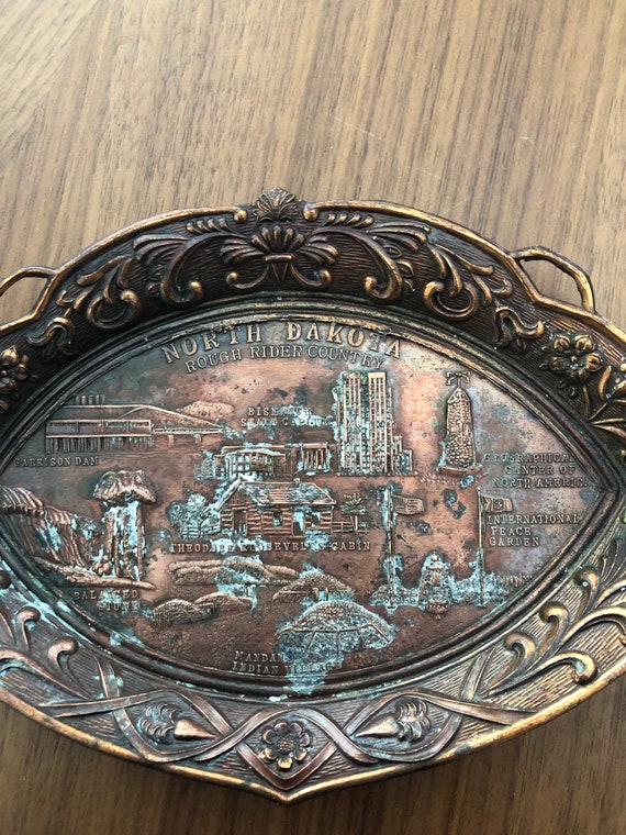 VINTAGE Copper Plate Souvenir NORTH DAKOTA Rough Rider Country | Etsy
