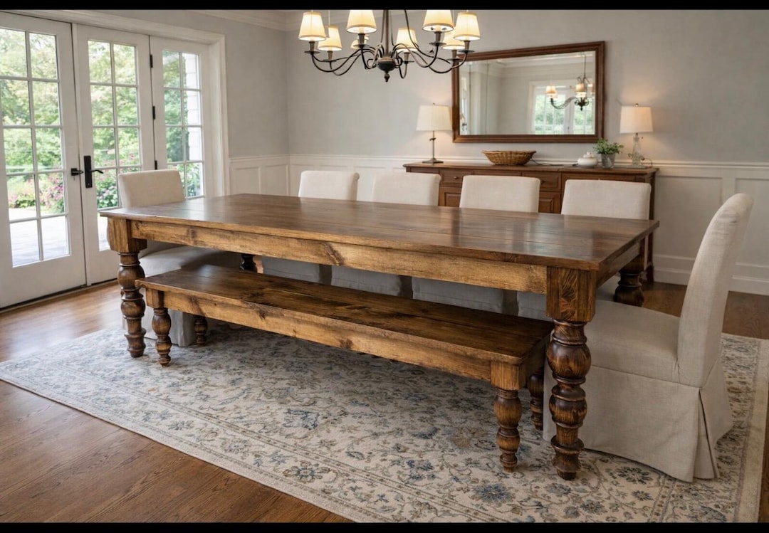 Farmhouse Dining Table in Pine With Modern Chunky Legs - Etsy