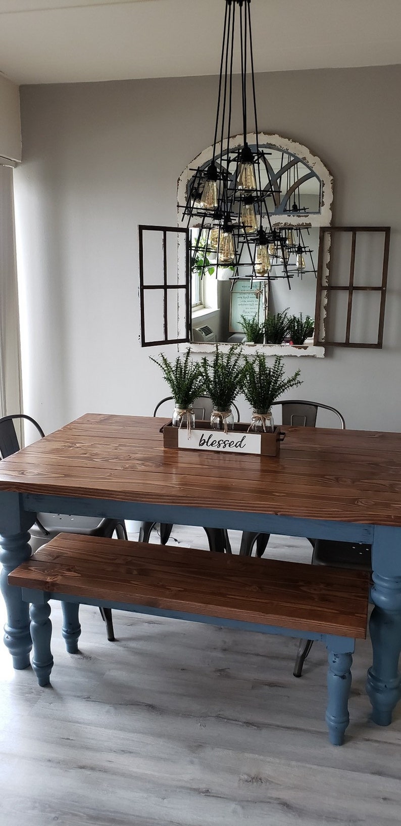 Farmhouse Dining Table with decorative bolt and brackets image 3