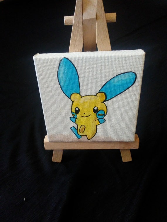 Pokemon Sunkern Hand Painted Canvas 2.75 In by 2.75 In w Mini Easel