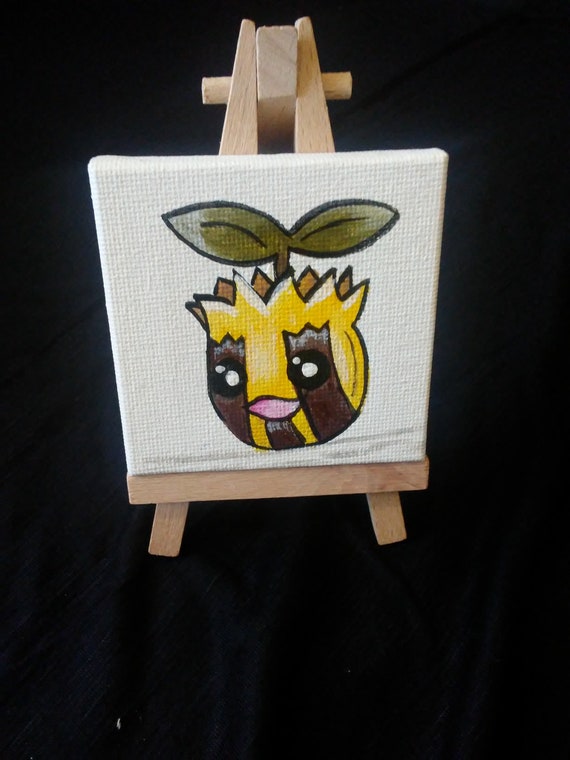 Pokemon Sunkern Hand Painted Canvas 2.75 In by 2.75 In w Mini Easel