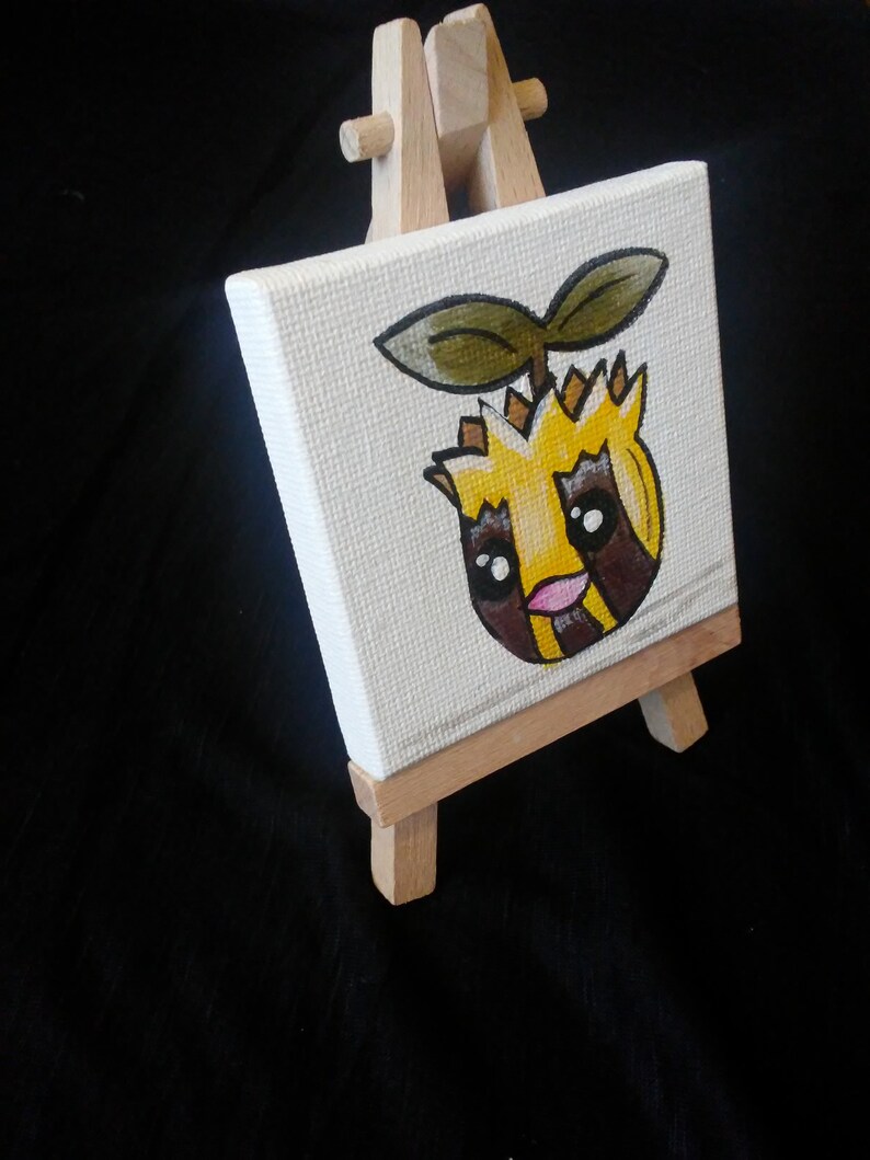 Pokemon Sunkern Hand Painted Canvas 2.75 In by 2.75 In w Mini Easel