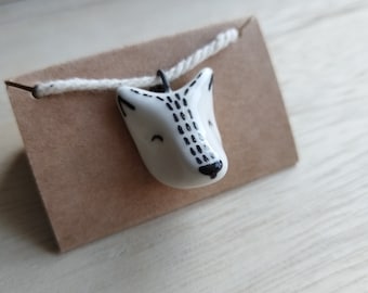 Porcelain Fox Pendant, Handmade Ceramic Minimalist Animal, Scandinavian Style Necklace, Miniature Fox Jewelry, Ceramic Wolf Pendant, For Her