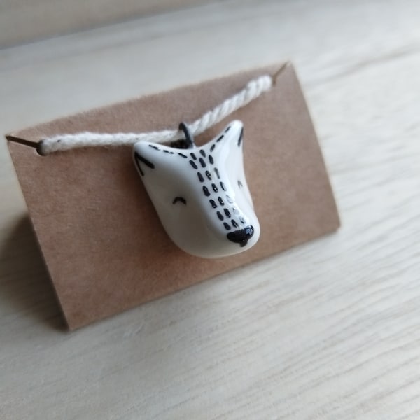 Porcelain Fox Pendant, Handmade Ceramic Minimalist Animal, Scandinavian Style Necklace, Miniature Fox Jewelry, Ceramic Wolf Pendant, For Her