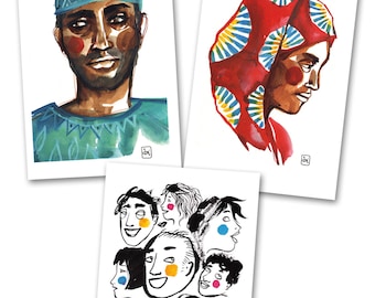 Faces, 3 postcards
