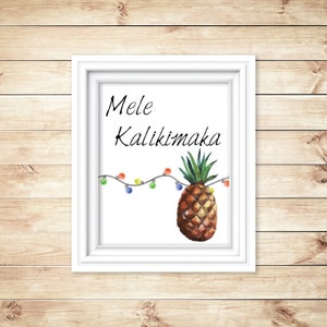 Mele Kalikimaka Hawaiian Christmas, Watercolor Digital Print, Instant Download image 1