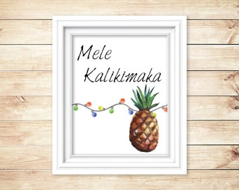 Mele Kalikimaka - Hawaiian Weihnachten Aquarell Digital Print, Instant Download
