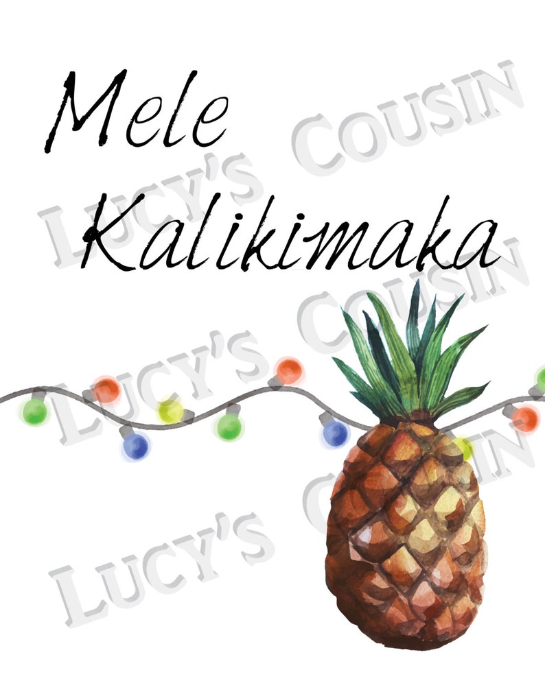 Mele Kalikimaka Hawaiian Christmas, Watercolor Digital Print, Instant Download image 2