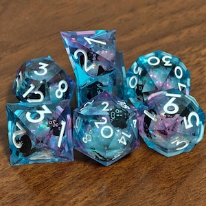 Black Blue Liquid Core Dice for Role Playing Games, Liquid Core Dice Sharp Edge Resin Dice for Dungeons and Dragons, Christmas Gifts
