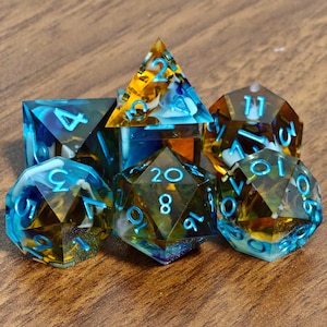 Resin Dice Set, Space Dice, Sharp Edge Dice for dnd, dnd Resin Dice Set, Glitter Dice Set, Polyhedral dice set