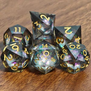 Black Liquid Core Dnd Resin Dice Set for D and D Dungeons and Dragons Pathfinder Role Playing Game D+D D20 White Dice