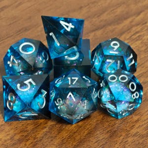 Liquid Core dice for role playing games, Liquid Core Dungeons and Dragons Dice Set for D&D Gift, Resin d and d dice set, Blue Cat Dice