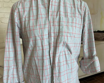 Plaid ruffled collar Upcycled Oxford