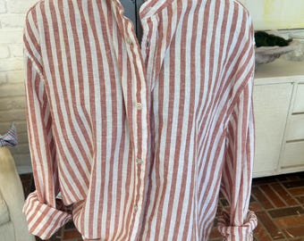 100% linen ruffled collar button-down shirt