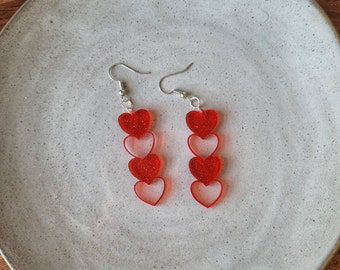 Glitter Heart Cutout Earrings | Heart Dangle Earrings | Glitter Valentine's Day Earrings | Heart Dangles | Heart Cutout Earrings | Acrylic