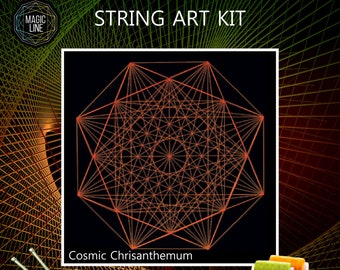 String art kit "Cosmic Chrysantum", DIY, mandala, nail en string art kits, kunstkits, patronen, doe het zelf, string art