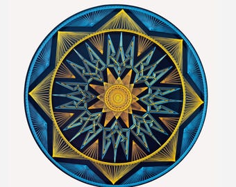 String Art, Ukrainian Trident Mandala, Unique Handmade Piece, Modern Wall Hanging, Geometric Home Decor, Contemporary Fiber Scupture
