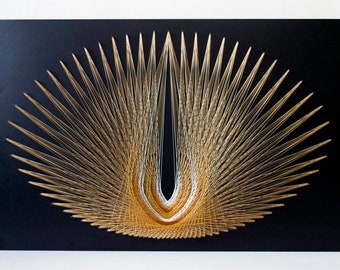 YONI Gold-symbol of the feminine, string art, sacred geametry, modern art, 3Dart, zen, spiritual gift