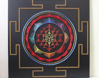 SRI YANTRA String Art  sacred geometry  meditation wall art home decor wall décor Mandala Zen  3D art New Age  spiritual gift, yoga art