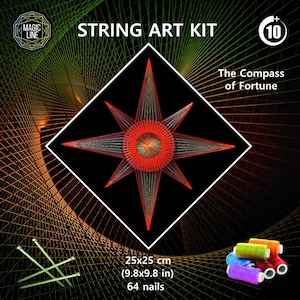 String art kit " The Compass of Fortune", DIY, mandala, nail and string art kits, art kits patterns, do it yourself, string art