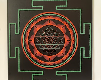 SRI YANTRA String Art  sacred geometry  meditation wall art home decor wall décor Mandala Zen  3D art New Age  spiritual gift, yoga art