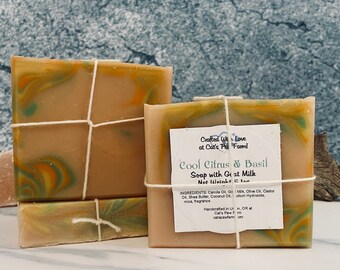 Cool Citrus Basil-Goat Milk Palm-Free Artisan Bath Soap-Cold Processed Organic Soap Bars-Pamper & Protect Skin