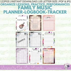 Family Music Planner - Logbook, Calendar Activity Schedule for Orchestra, Band, Music Lessons, Performances and Practice Printable