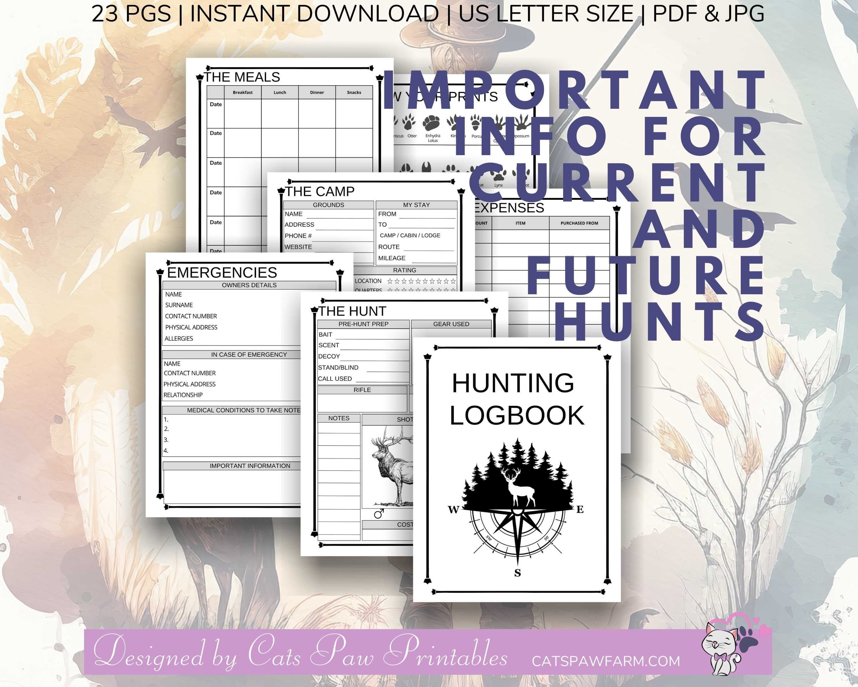 Hunting Guide Tracker Example Hunting Planner Logbook Tracker Journal Printable Organizer Print at ...
