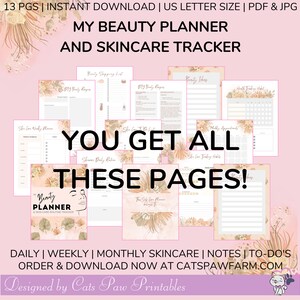 My Beauty Planner and Skincare Tracker-Digital Download Printable Planner .pdf Tracker Logbook Journal