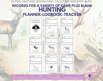 Hunting Planner Logbook Tracker Journal Printable Organizer Print at Home Trip and Camping Downloadable Resource