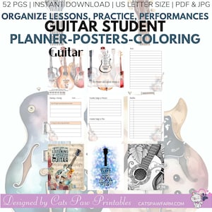 Guitar - Young Musicians Accessory Planner Pack - Printable Music Tracker, Planner, Logbook, Journal, Posters, Coloring Pages