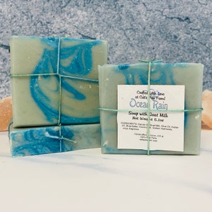 Ocean Rain-Goat Milk Palm-Free Artisan Bath Soap-Cold Processed Organic Soap Bars-Pamper & Protect Skin