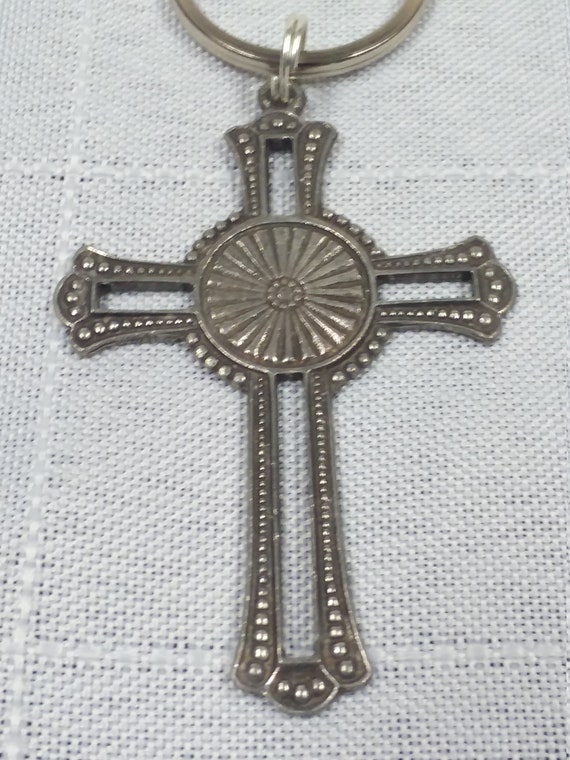 Antiqued Pewter Eastern Style Cross Key Tag - image 4