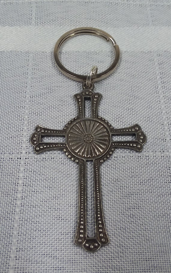 Antiqued Pewter Eastern Style Cross Key Tag - image 1