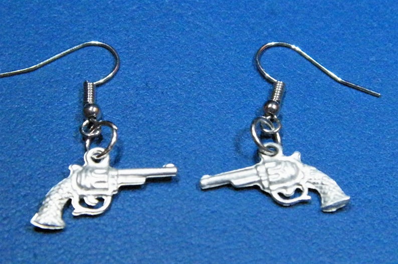 Pewter Hand Gun Earrings Etsy