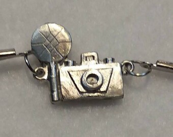 Pewter Camera Charm Necklace with Leather Cording and Lobster Claw Clasp - Photog