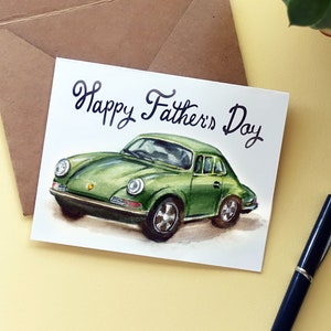 Cartão de Feliz Dia dos Pais IMPRIMÍVEL com Envelope | Cartão comemorativo inspirado no vintage para carro em aquarela, cartão para o pai Cartão DIY instantâneo Download de PDF