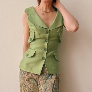 Vintage Gemma Kahng Green Silk Satin Vest