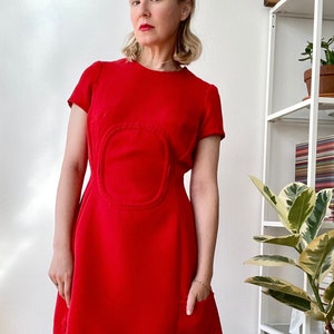 Vintage 1960s Red Wool Mod Space Age Dress