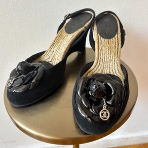 Vintage Chanel Patent Leather Camellia Espadrilles