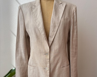 vintage Blazer beige à fines rayures en lin Ralph Lauren