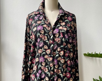 Vintage 90s unisex floral rayon collared shirt