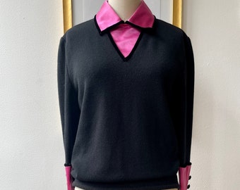 Vintage 80s Valentino cashmere and satin collared sweater