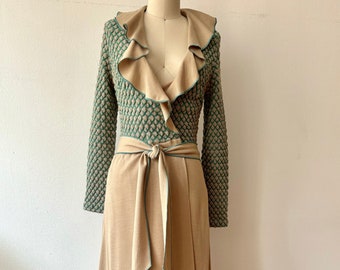 Vintage 1970s Knit Wrap Style Maxi Dress