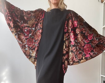 Vintage Richilene Devore Velvet Batwing Sleeve Gown