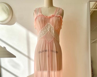Vintage 1940s Sheer Pink Lace Nightgown