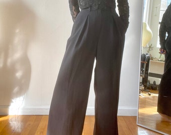 Vintage Armani Black Pleated Wide Leg Trousers