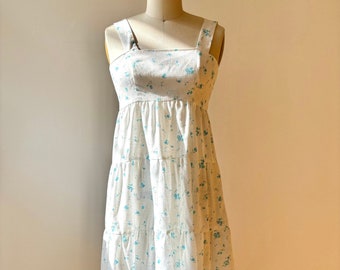 Vintage 1970s White Tiered Floral Sundress